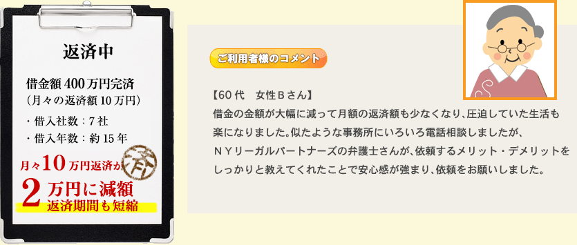 借金解決事例　60代　女性Bさん